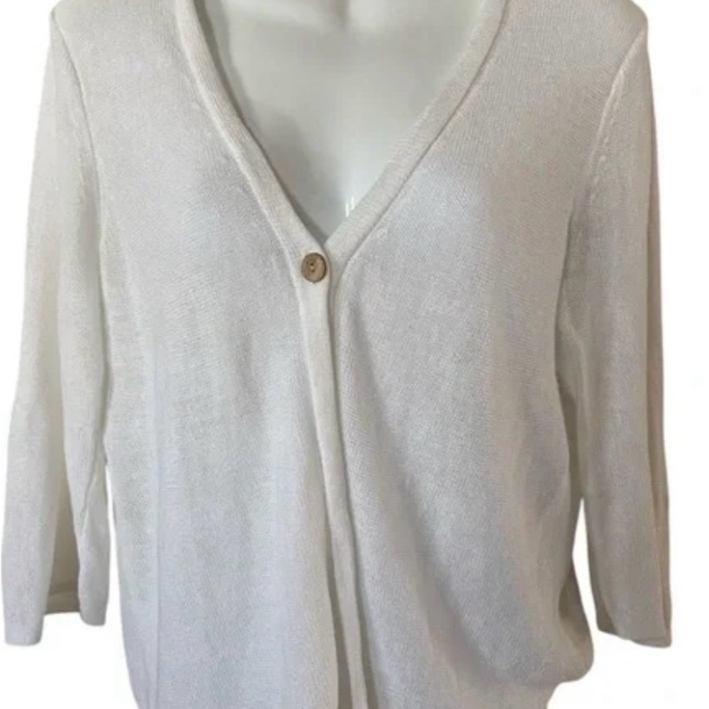 J. Jill Off White Short Lightweight Cardigan Linen Blend Size L
